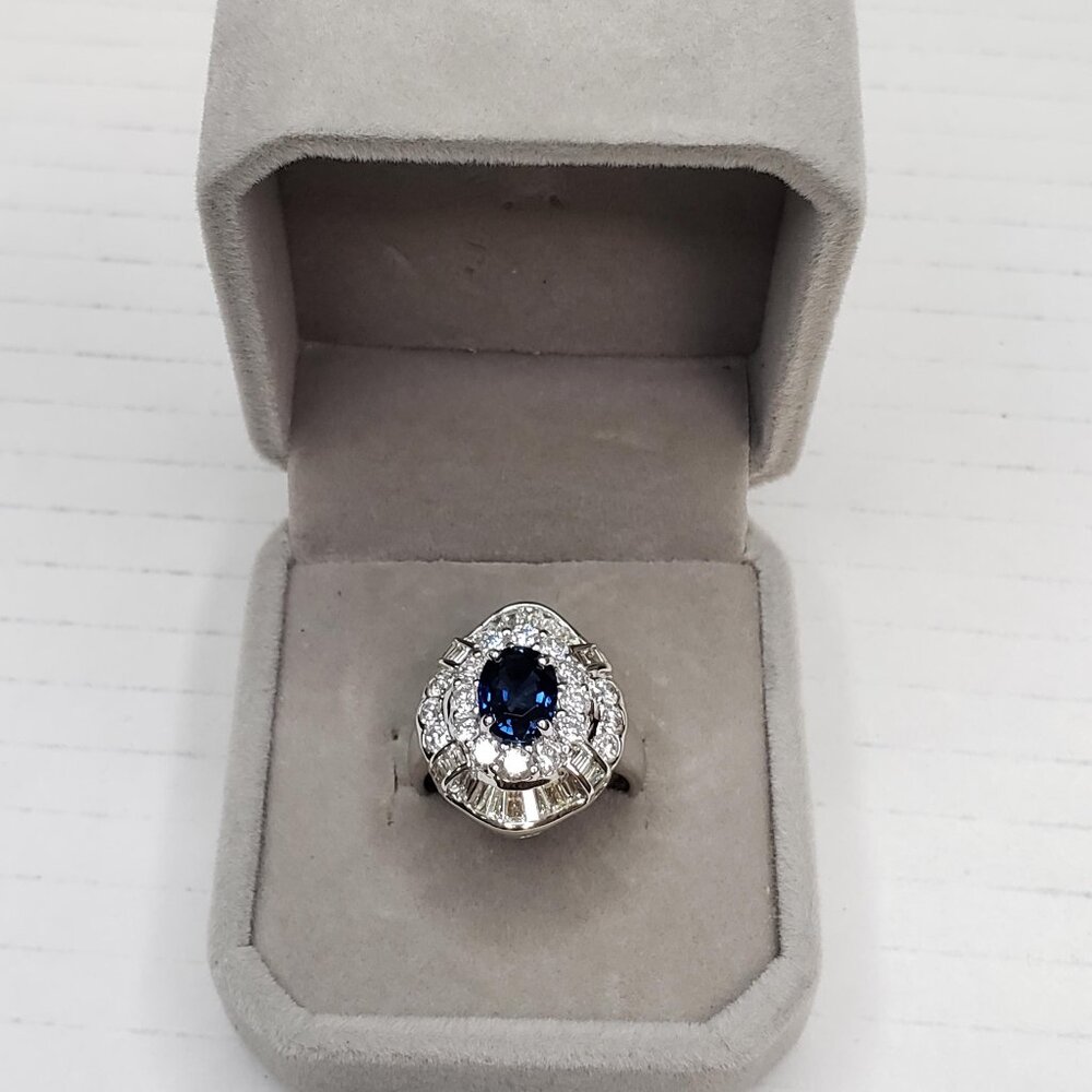 Natural Blue Sapphire & Diamond Statement Ring – 18K White Gold Brand New - Picture 10 of 16
